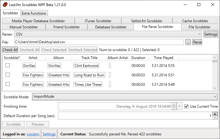 File Parse Scrobbling Import Mode