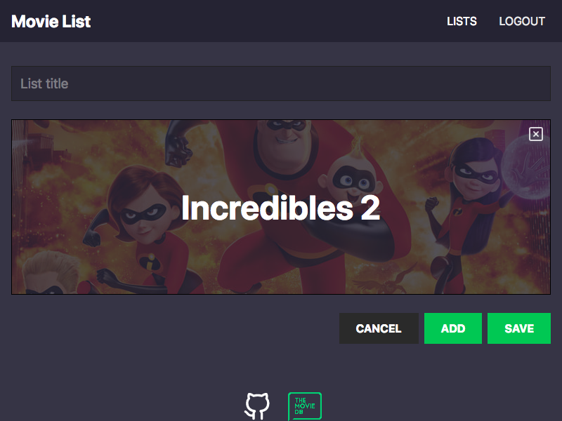 image of user movie list builder page