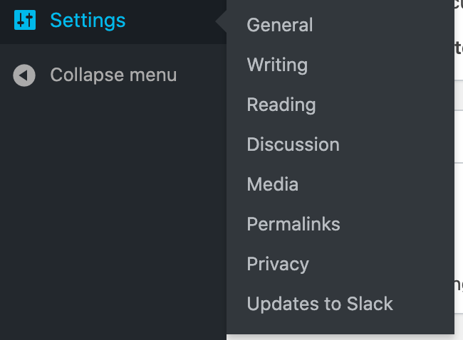 WordPress Settings -> Updates to Slack