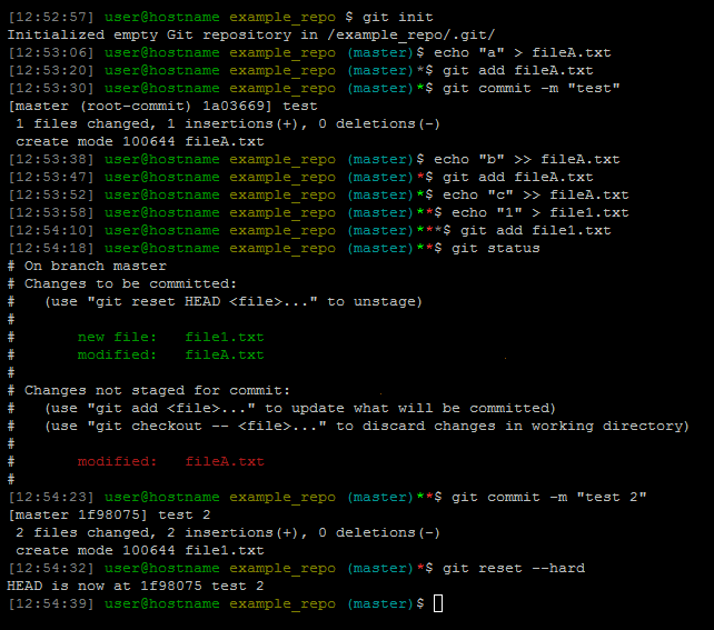 Example shell session