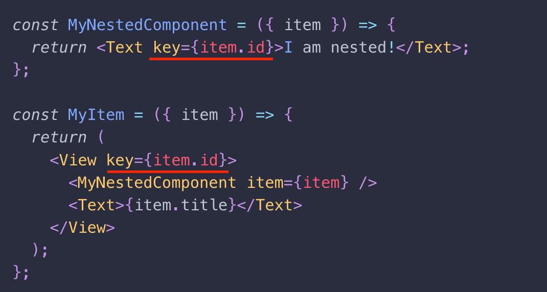 Used key prop in Item & nested Items.