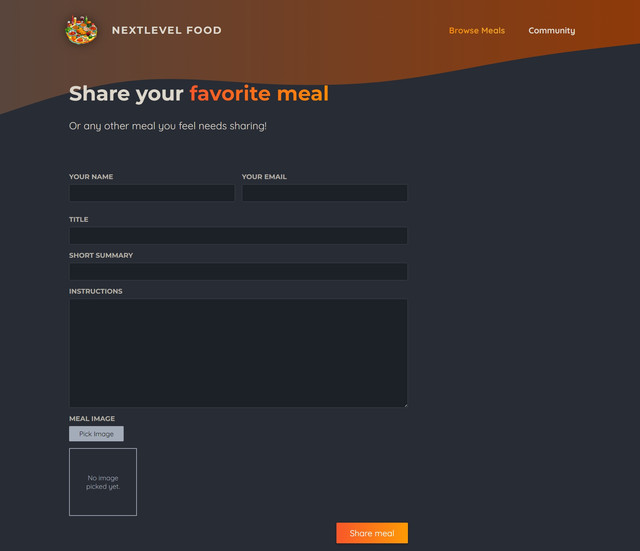 Add meal page