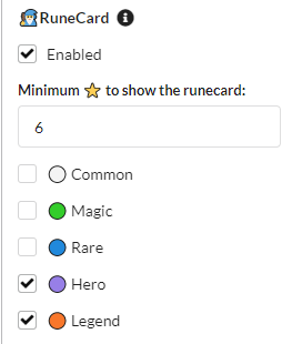 rune card settings