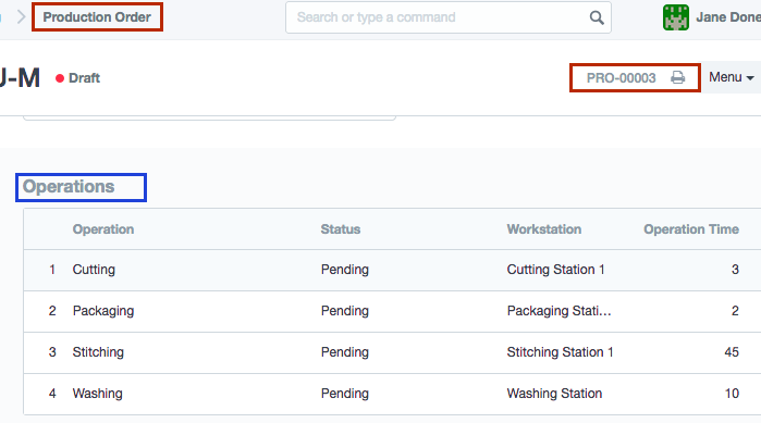 Operations in Production Order