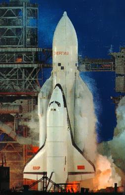 Buran during launch of flight 1K1 on 15 November 1988