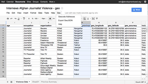 Geo menu with data in it