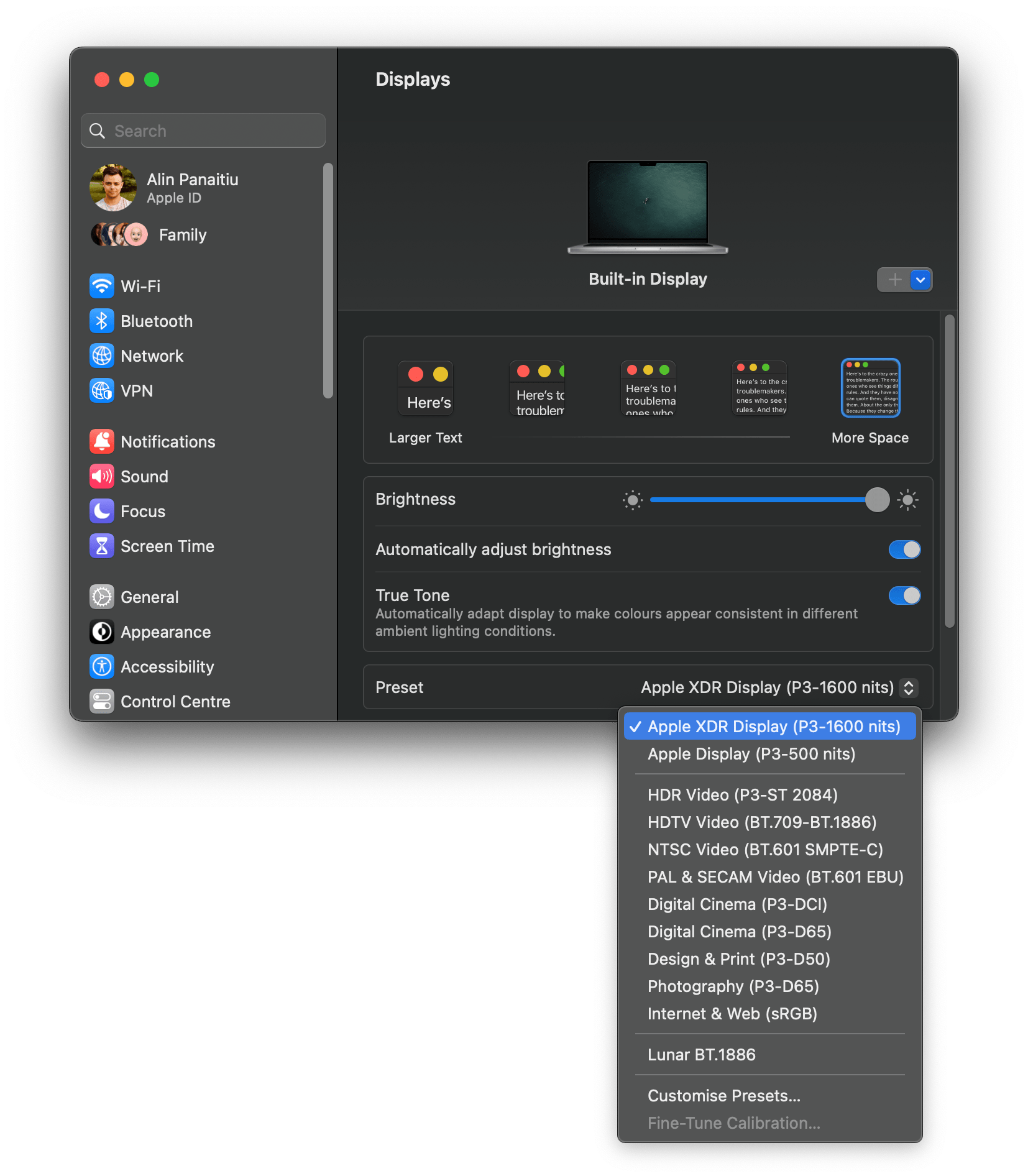 reference presets in Display preferences