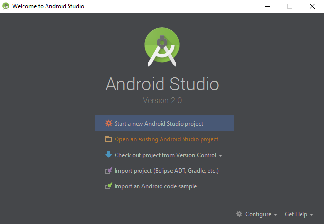 Android Studio Start Screen