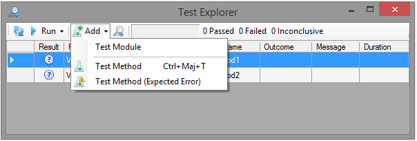 Test Explorer 'Add' menu