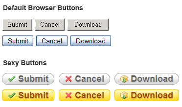 Sexy Buttons compared to default browser buttons