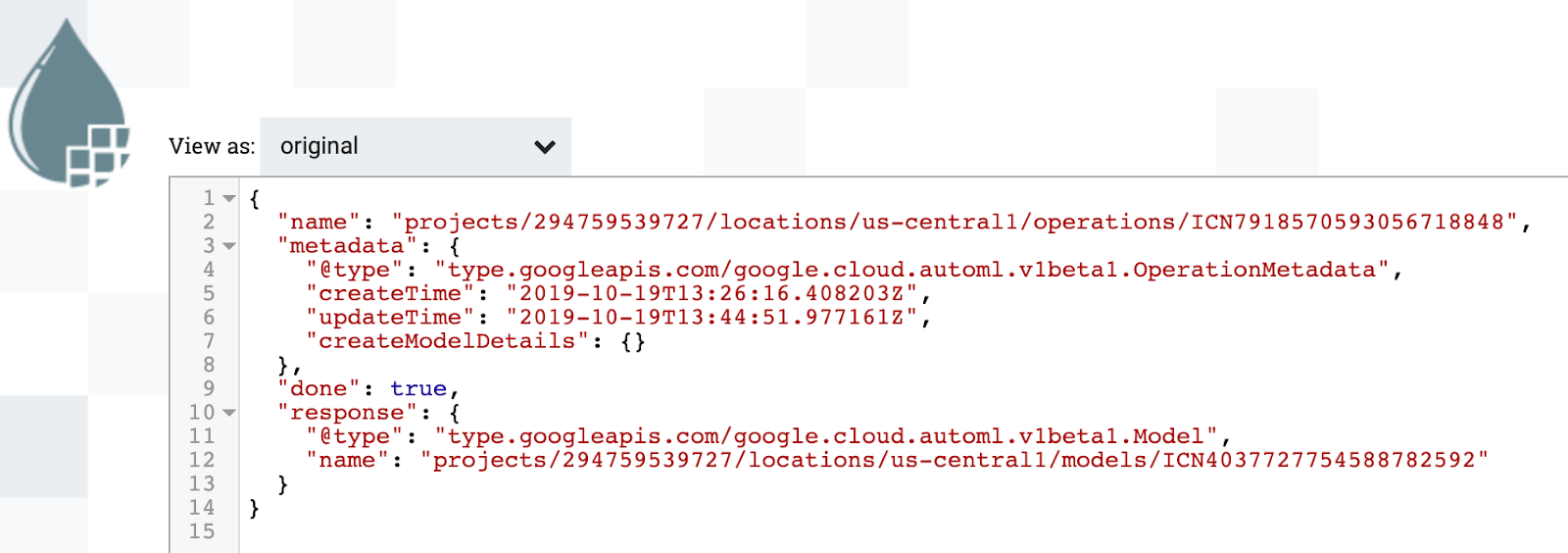 JSON payload when model training is completed