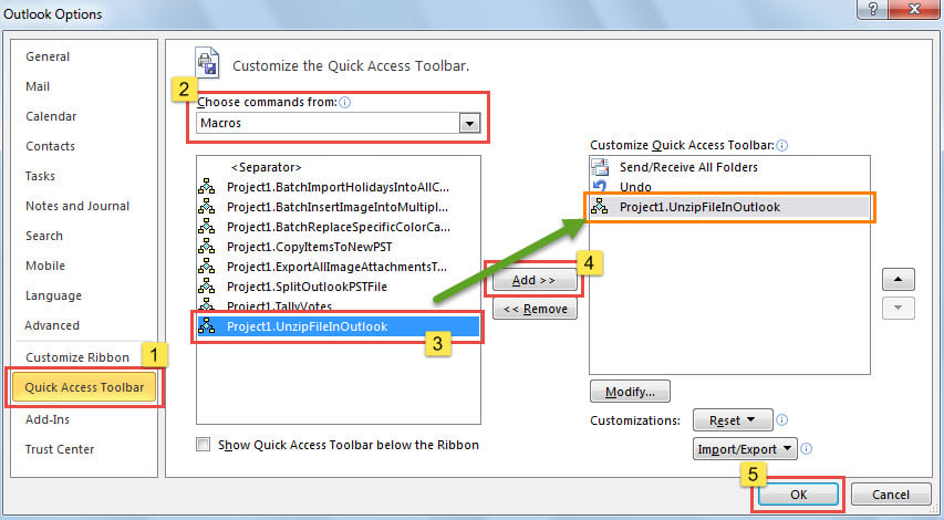 Add Macro to Quick Access Toolbar