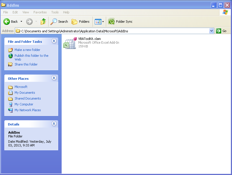 User AddIns folder