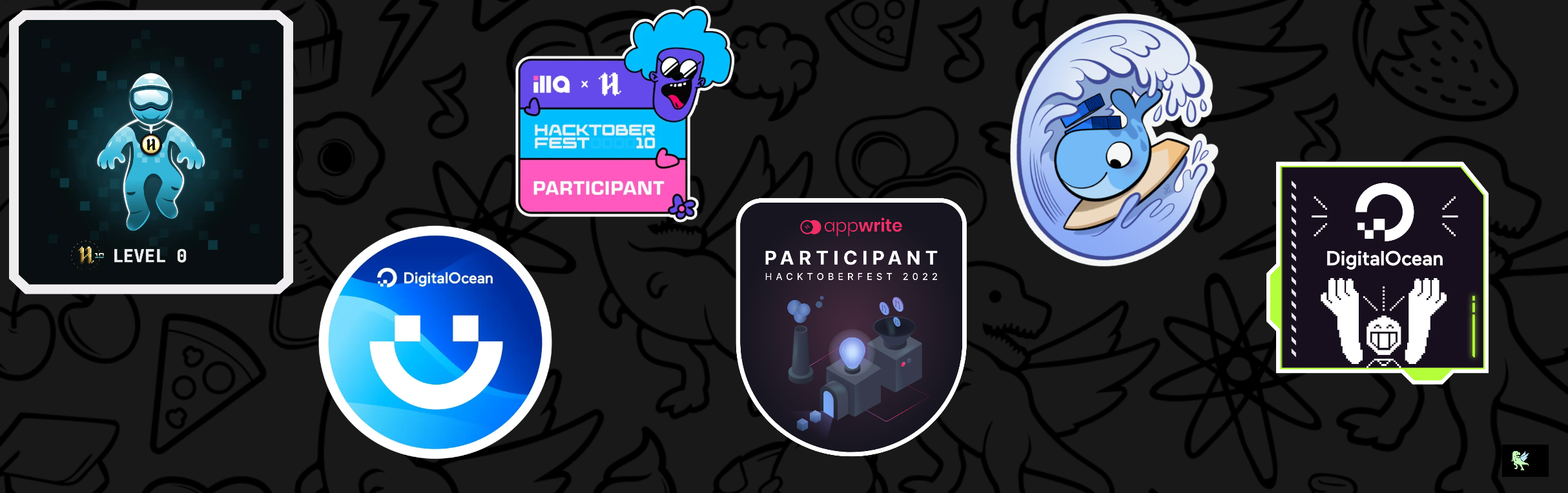 An image of @harshvador's Holopin badges, which is a link to view their full Holopin profile