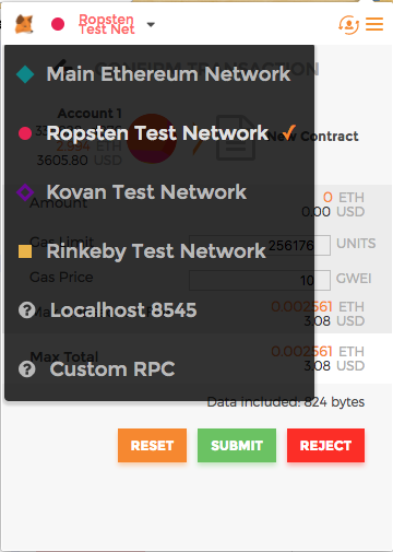 記得選擇 Ropsten Test Net