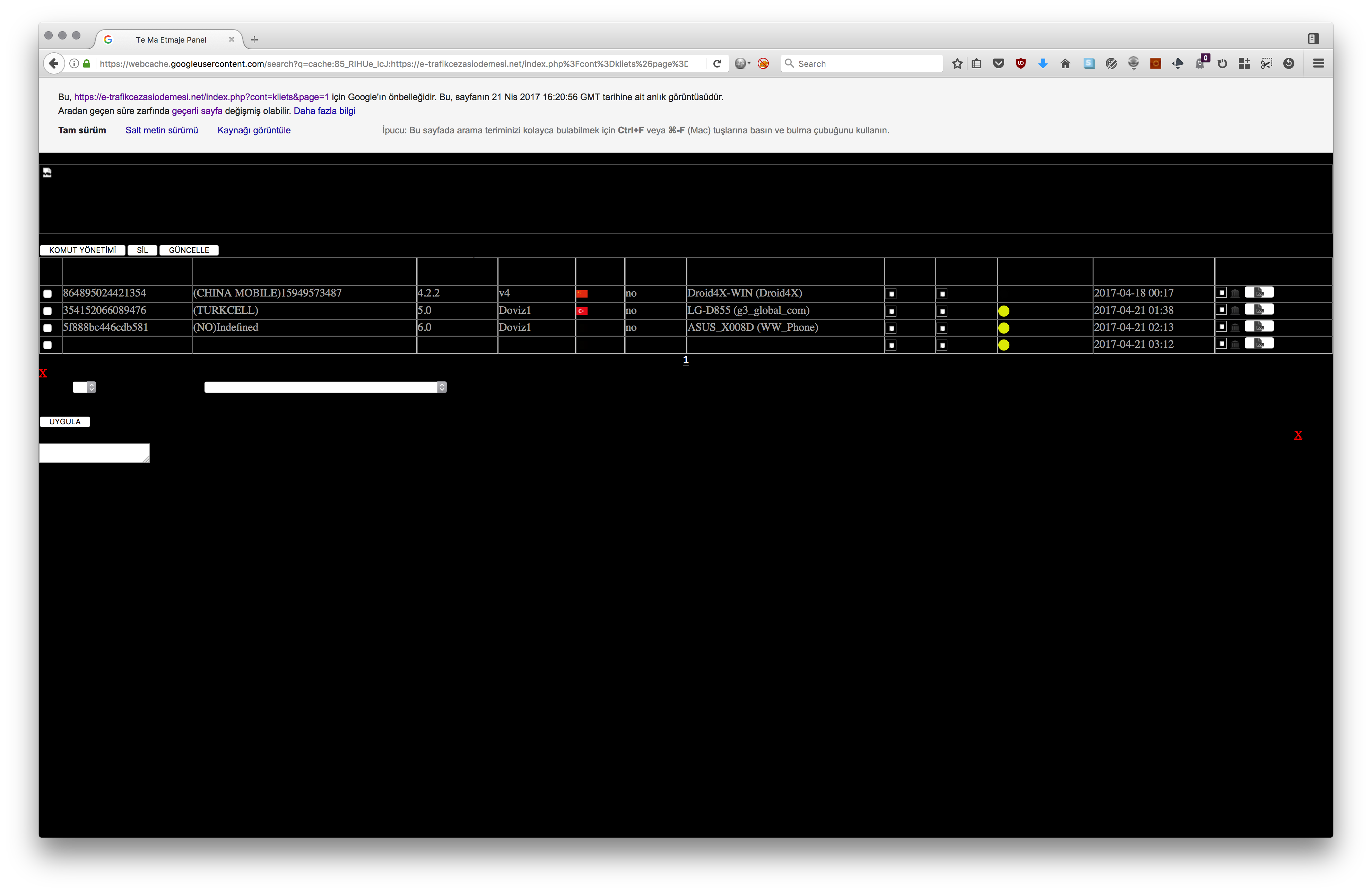 C&C server google cache