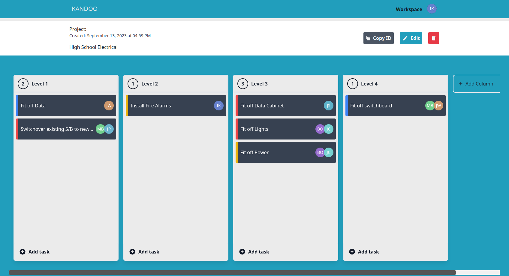 Screenshot of kandoo kanban board