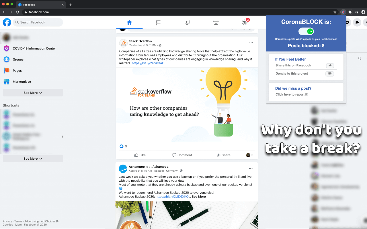 CoronaBLOCK screenshot 2