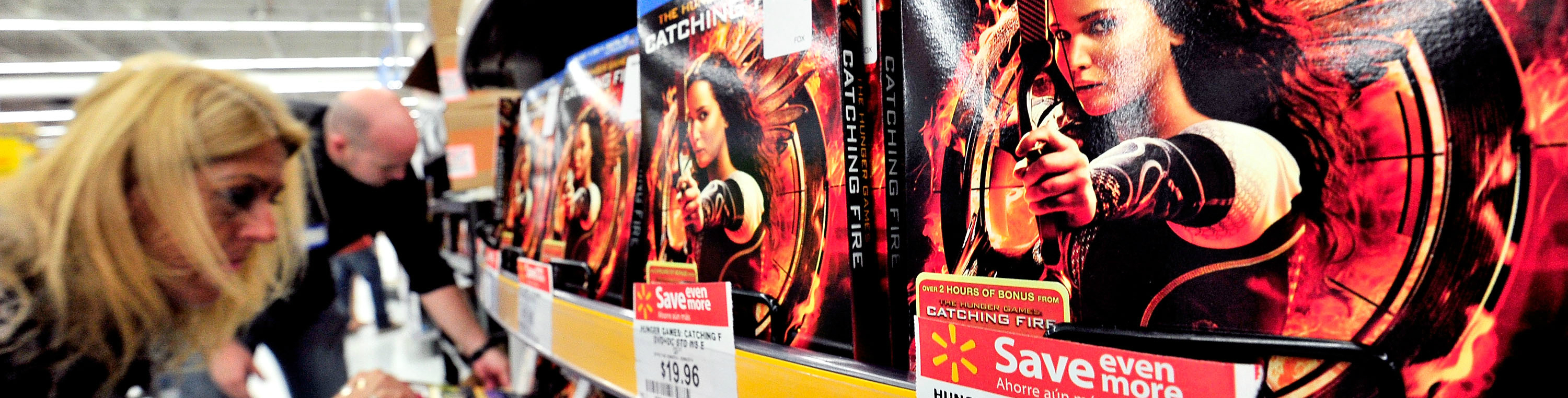 Walmart shelf with DVD of Hunger Games movie