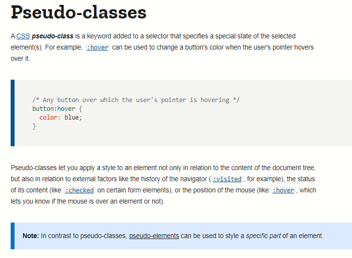 courtesy of Pseudo-classes — CSS: Cascading Style Sheets | MDN (mozilla.org)