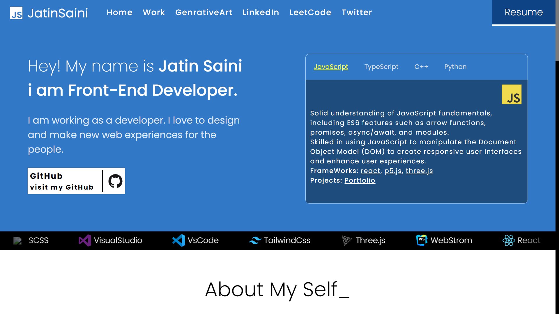 GitHub - JatinSainiOO7/My-Portfolio: react portfoilio · GitHub