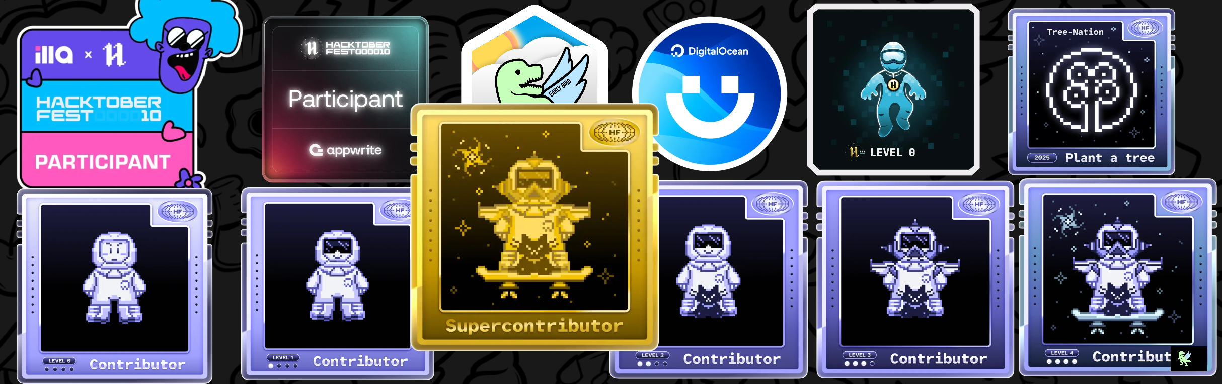 An image of @echobash's Holopin badges, which is a link to view their full Holopin profile