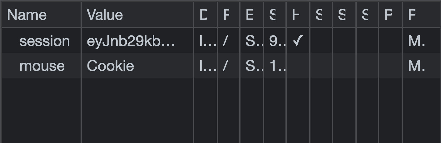 cookies in dev tools