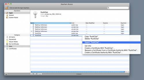 Exporting your private key with keychain access