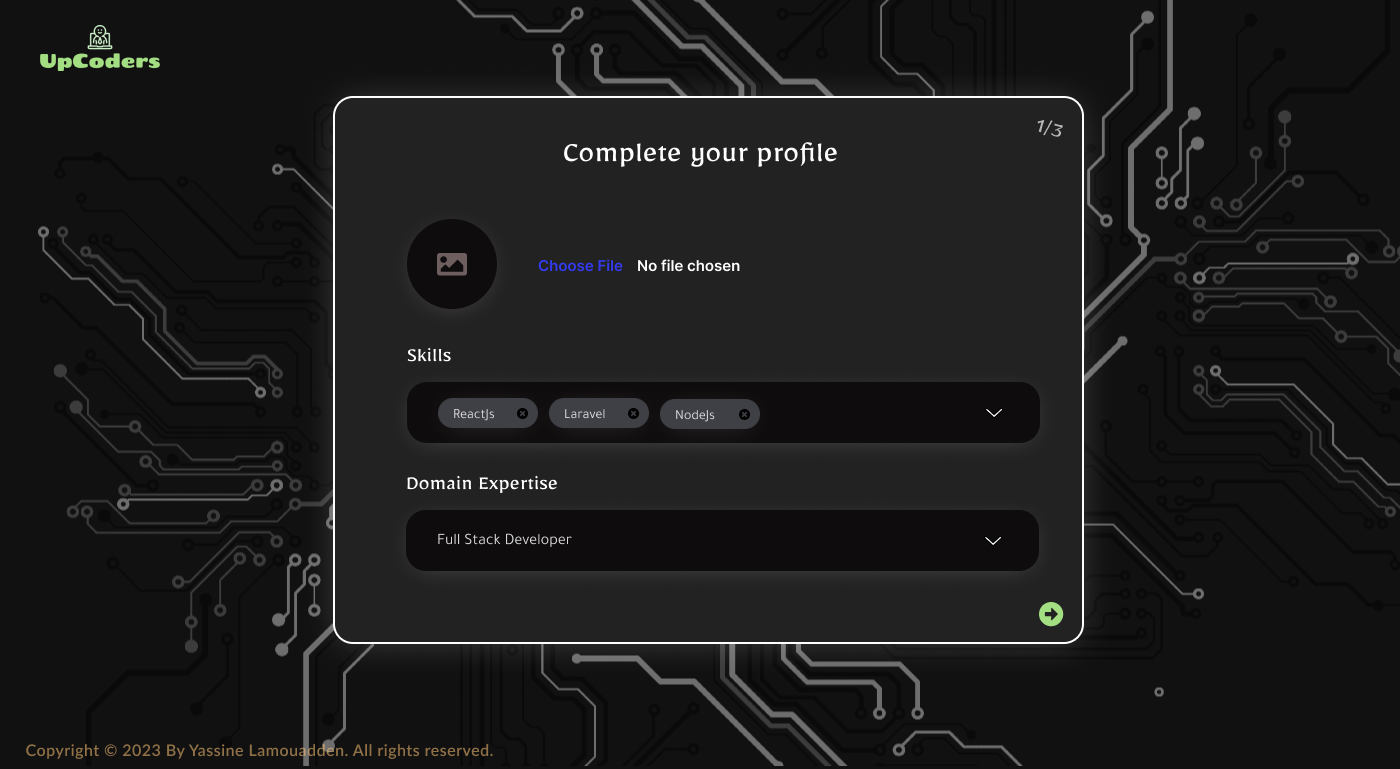 UpCoders complete profile screen