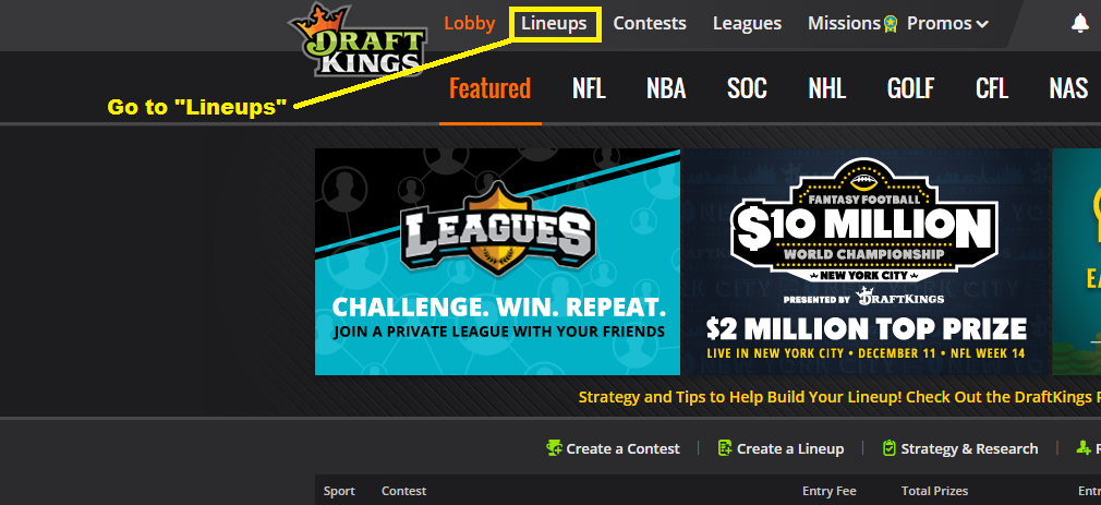 DraftKings Home Page