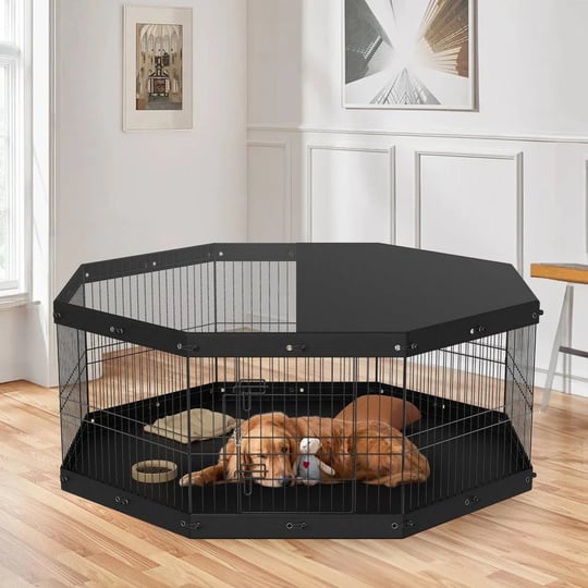 vevor-dog-playpen-8-panels-foldable-metal-dog-exercise-pen-with-top-cover-and-bottom-pad-24-in-h-pet-1