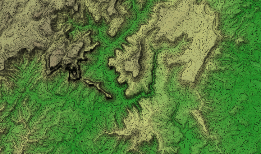 SRTM3 Hillshaded, Color Relief Contour Map