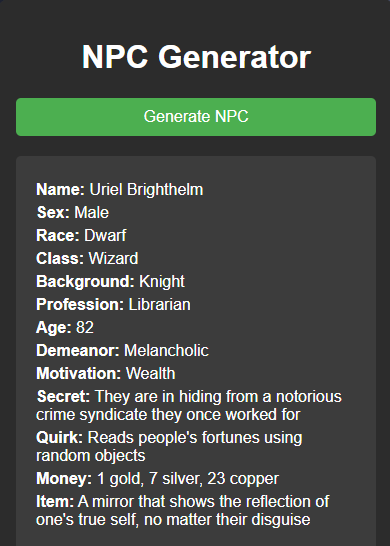 NPC Generator Interface