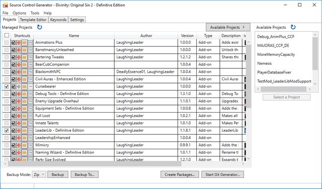 The managed projects view.