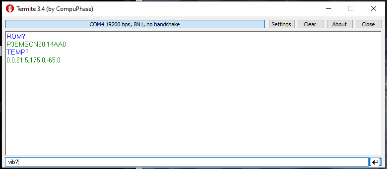 ROM? and TEMP? commands have been issued, vib? is next to be issued