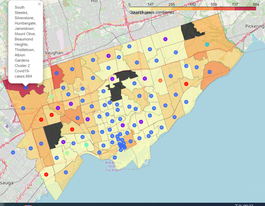 The Choropleth map generated by Covid19 cases