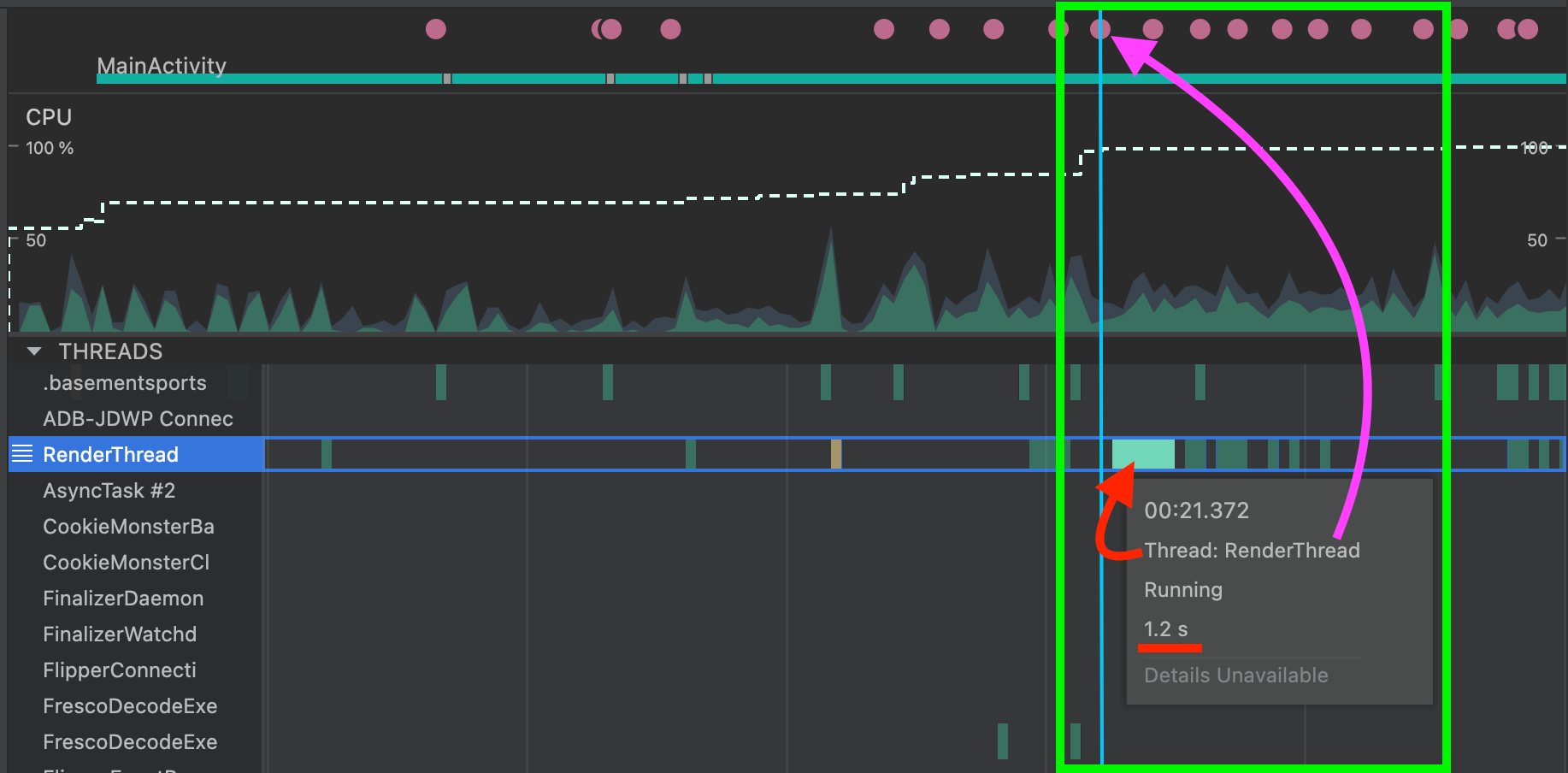 Details found after double click on a high used CPU chart