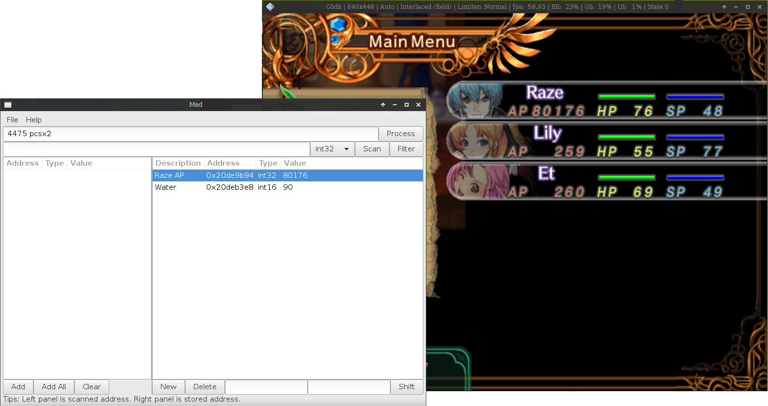 Memory editor editing memory in PCSX2