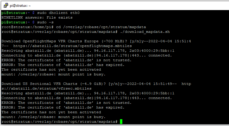 How to fix Stratux OpenFlightMaps certificate error