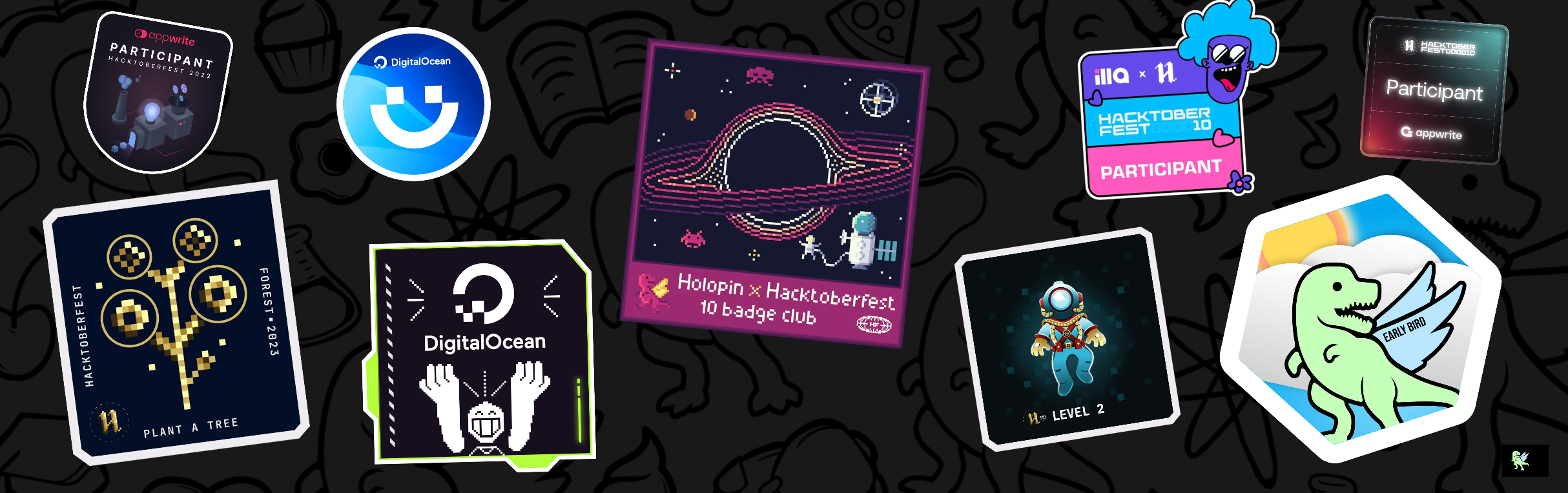 An image of @electromorphous's Holopin badges, which is a link to view their full Holopin profile