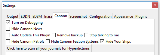 Canonn Plugin Settings