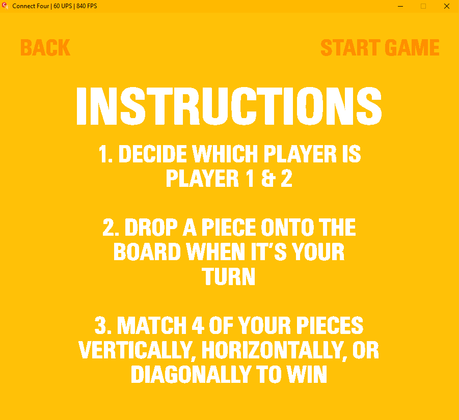 Instructions screen