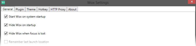 settings window