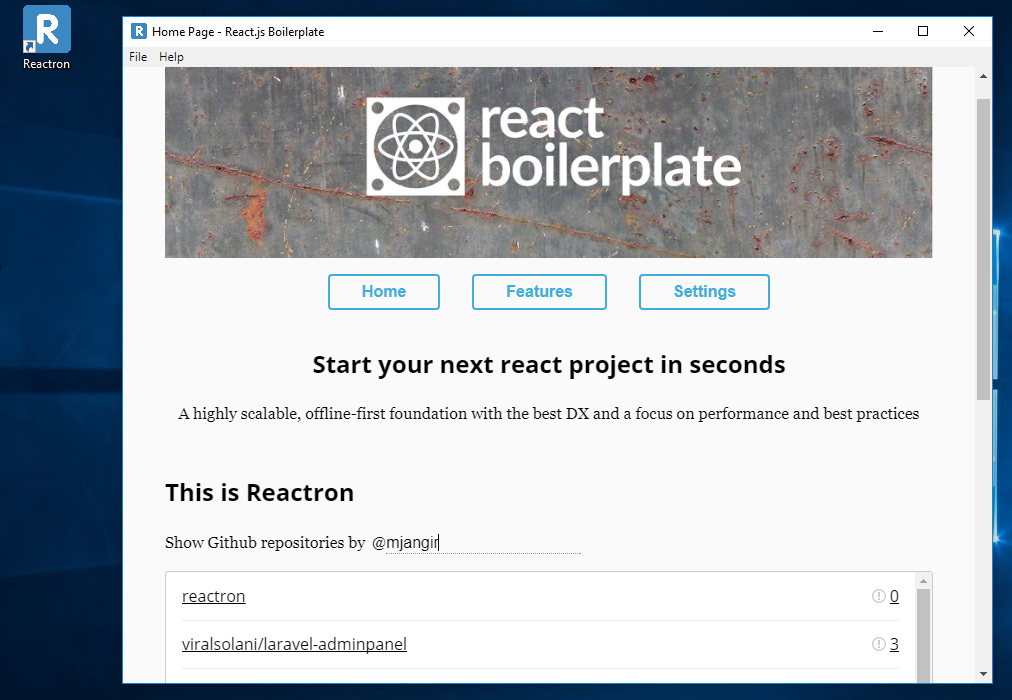 React Boilerplate Electron Version