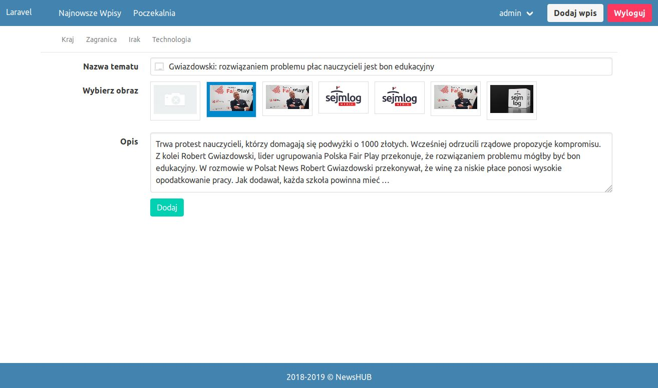NewsHub - Dodawanie wpisu