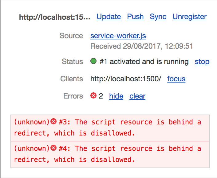 Service-worker redirect error