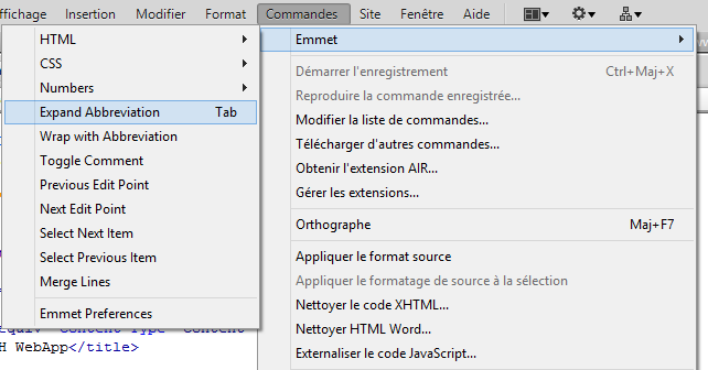 comment utiliser tab emmet dw 2