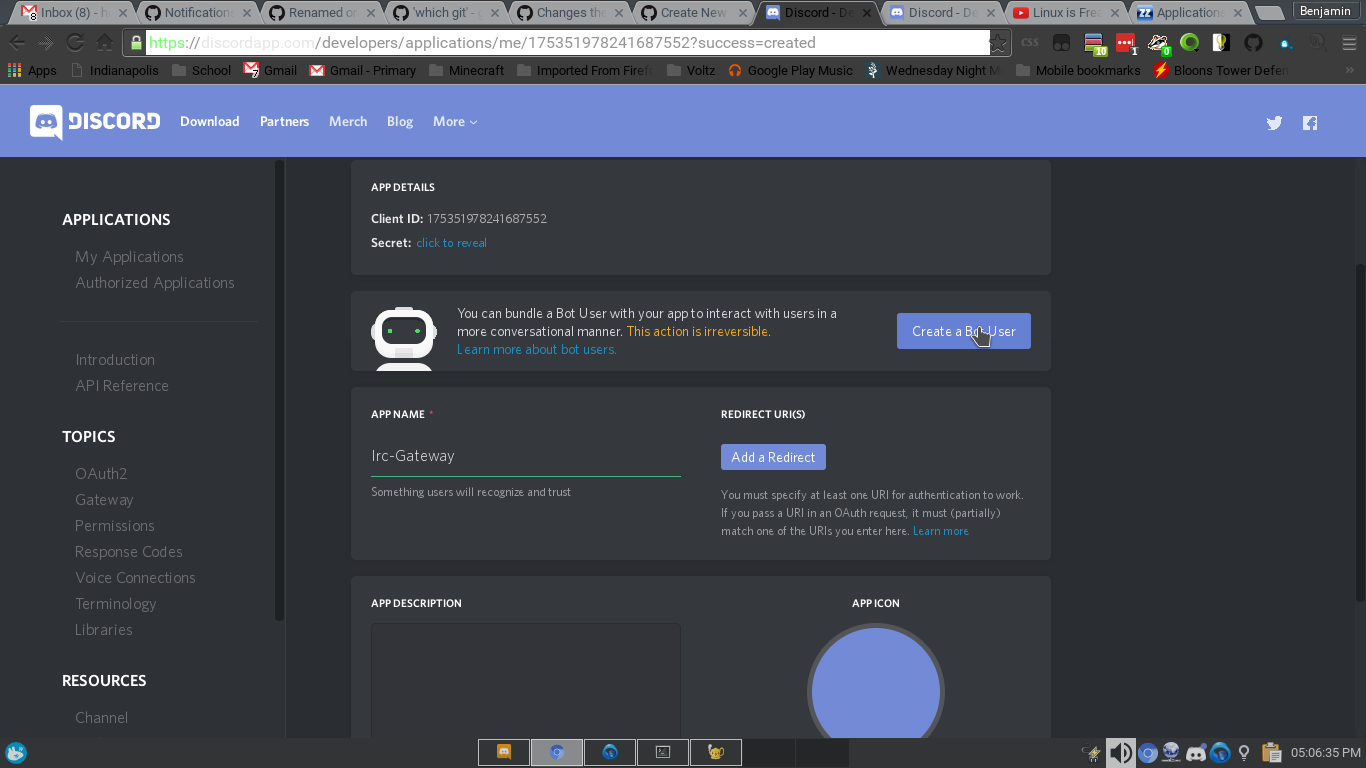 Screen you see after creating a new application then scrolling down a little.