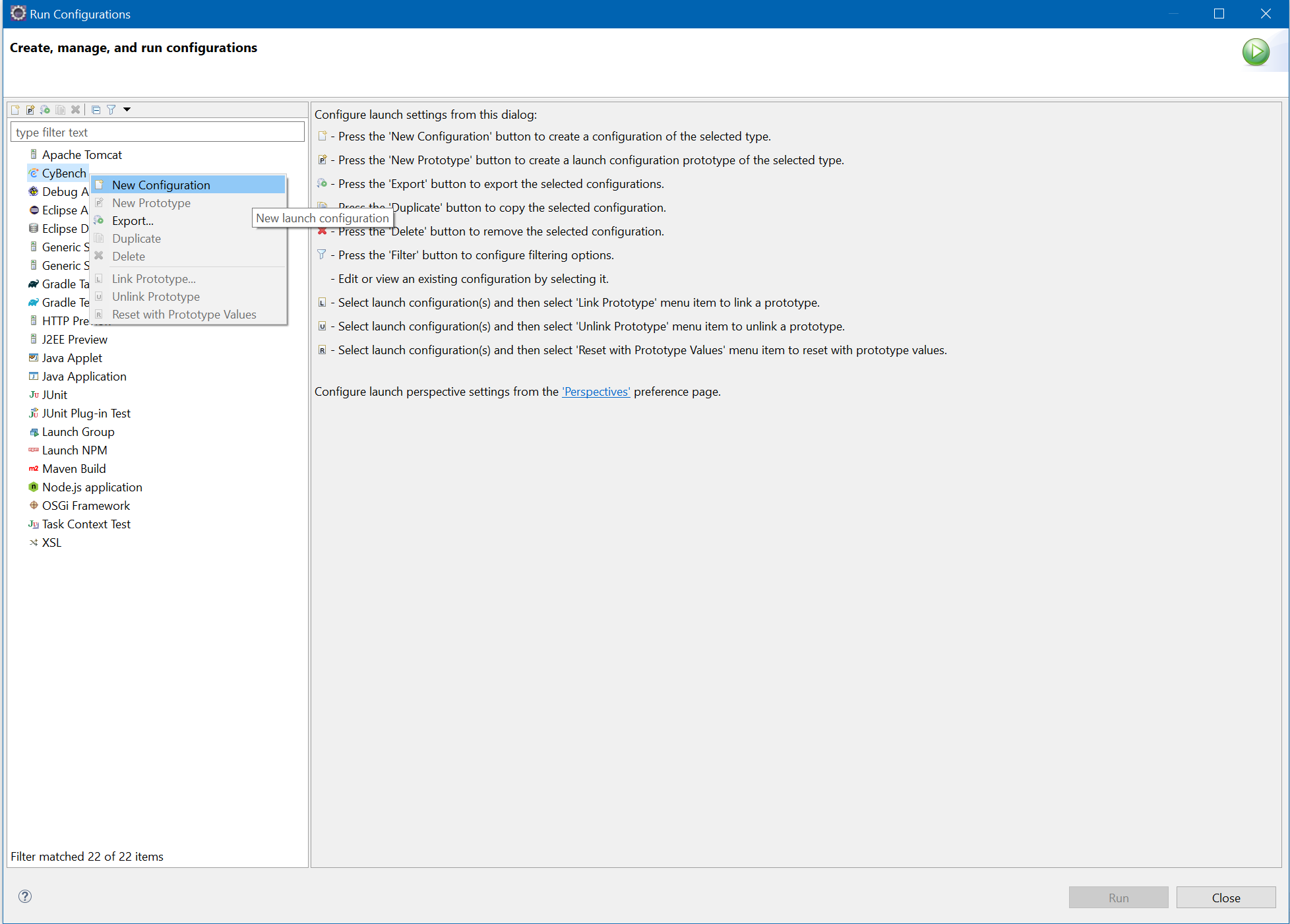 Creating a new Run Configuration