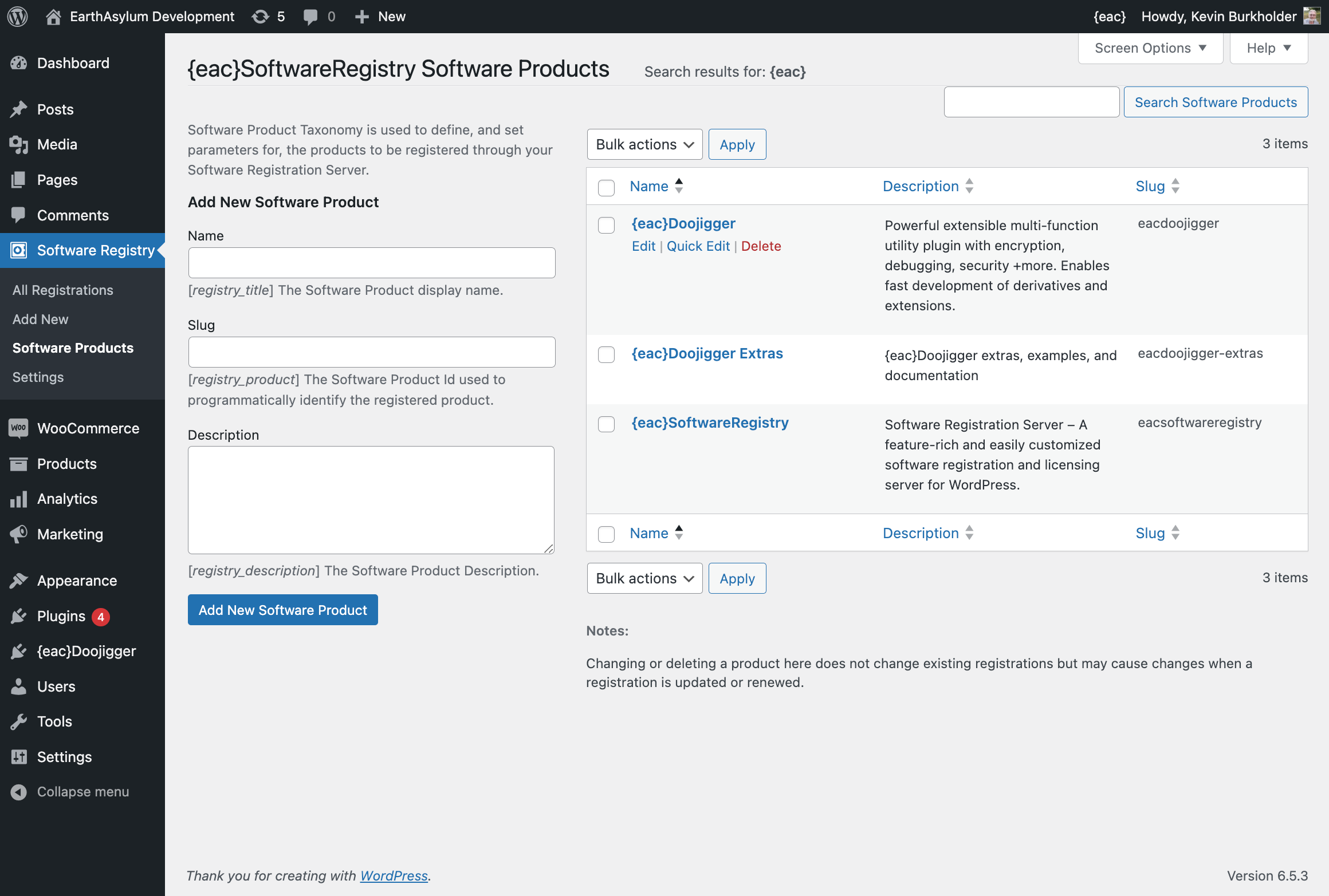 {eac}SoftwareRegistry Software Taxonomy